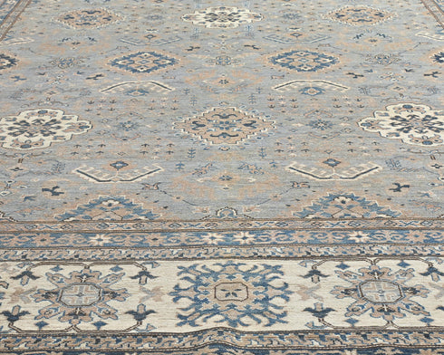 10x14 Kazak Gray Afghan Hand Knotted Geometric Wool Area Rug